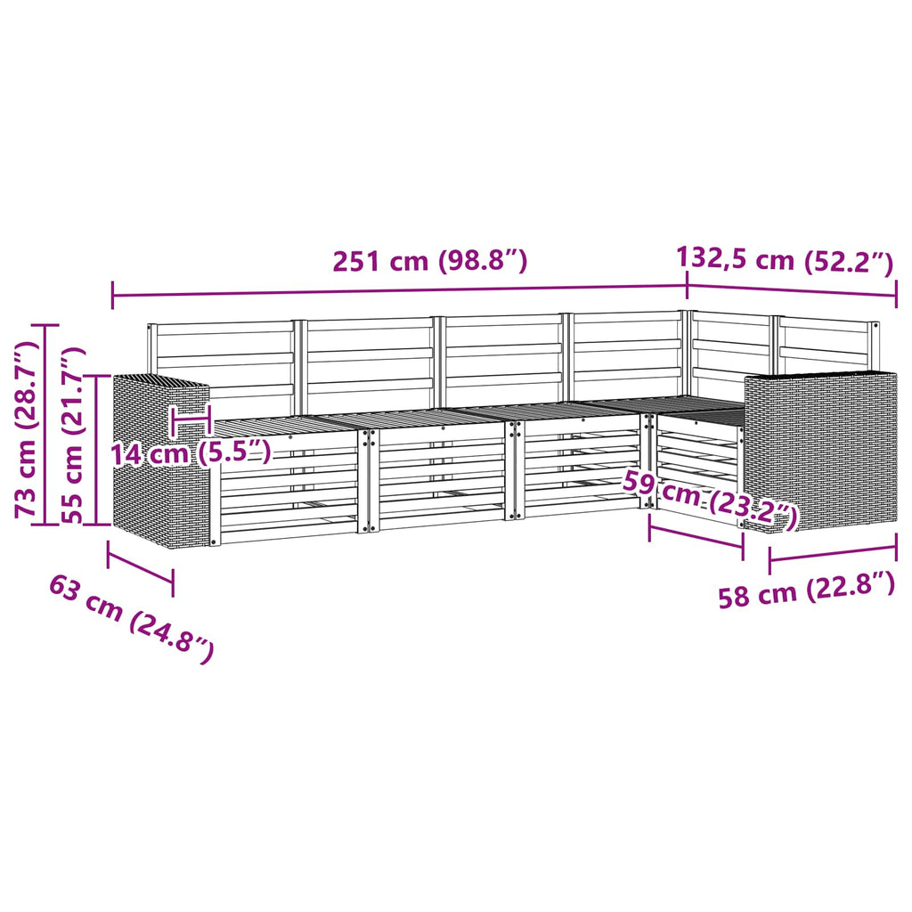 Ecksofa Set 5 pcs Natur Massivholz Akazie