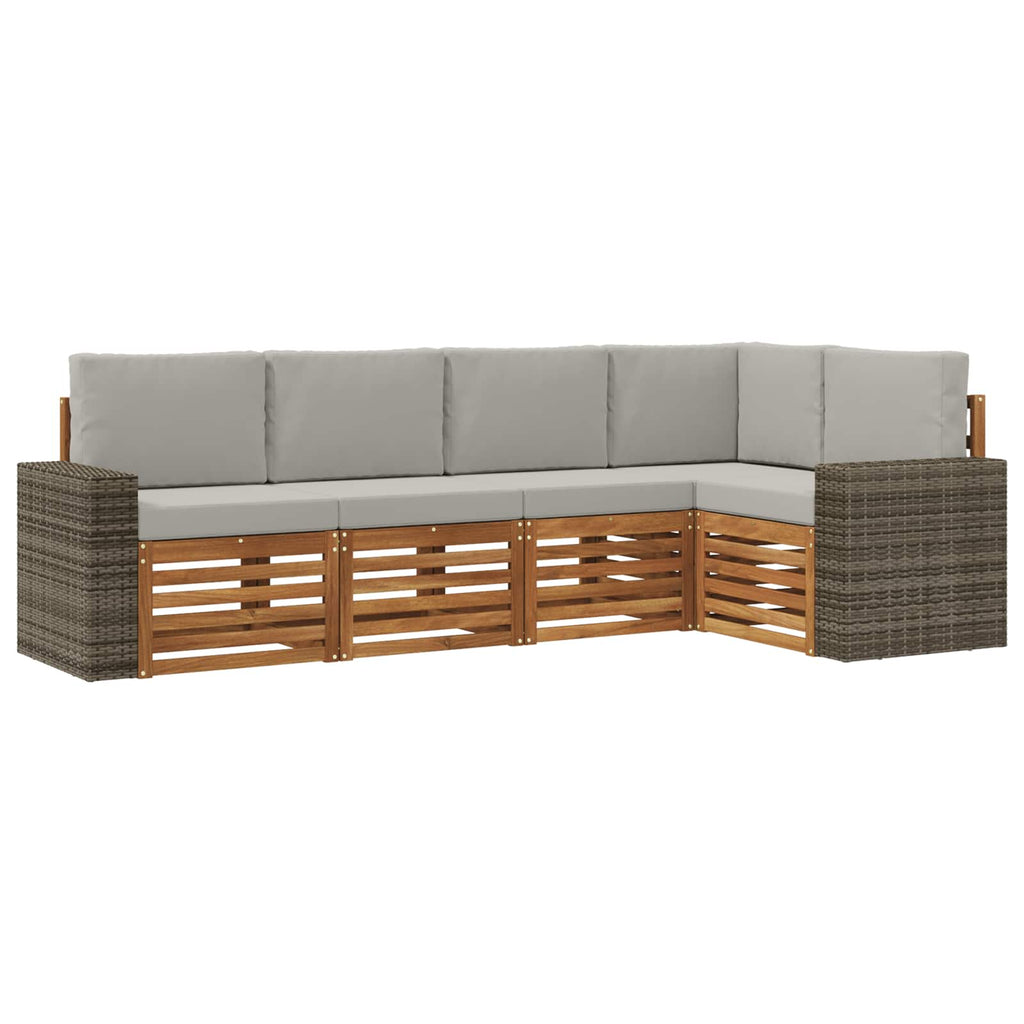 Ecksofa Set 5 pcs Natürlich und Hellgrau Massivholz Akazie