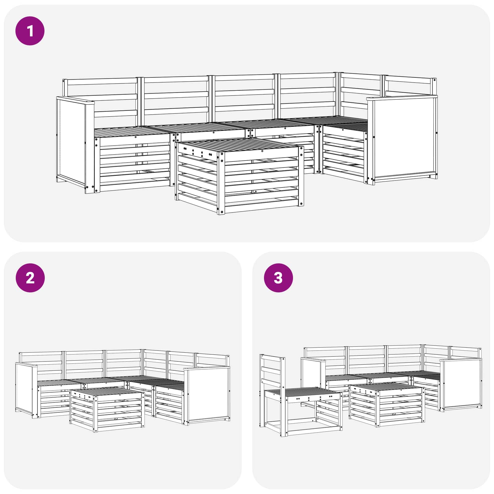 Ecksofa Set 5 pcs Natur Massivholz Akazie
