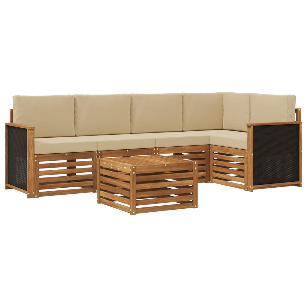 Ecksofa Set 5 pcs Natur Massives Akazienholz und Polyester