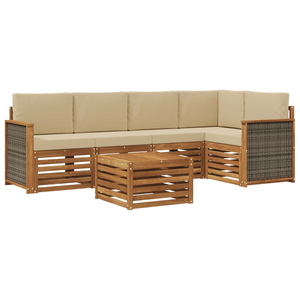 Ecksofa Set 5 pcs Natur Massives Akazienholz und Polyester