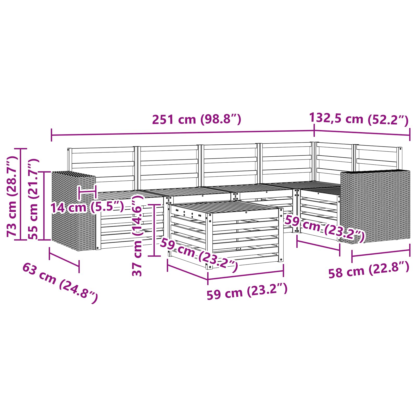 Ecksofa Set 6 pcs Natur Massivholz Akazie