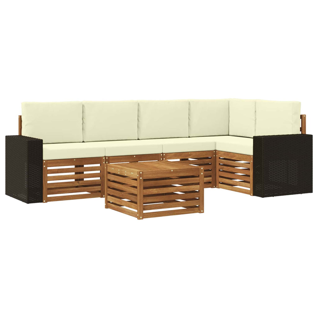 Ecksofa Set mit Kissen 6 pcs Natur und Creme Massivholz Akazie