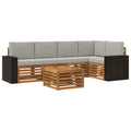 Ecksofa Set 6 pcs Natürlich und Hellgrau Massivholz Akazie