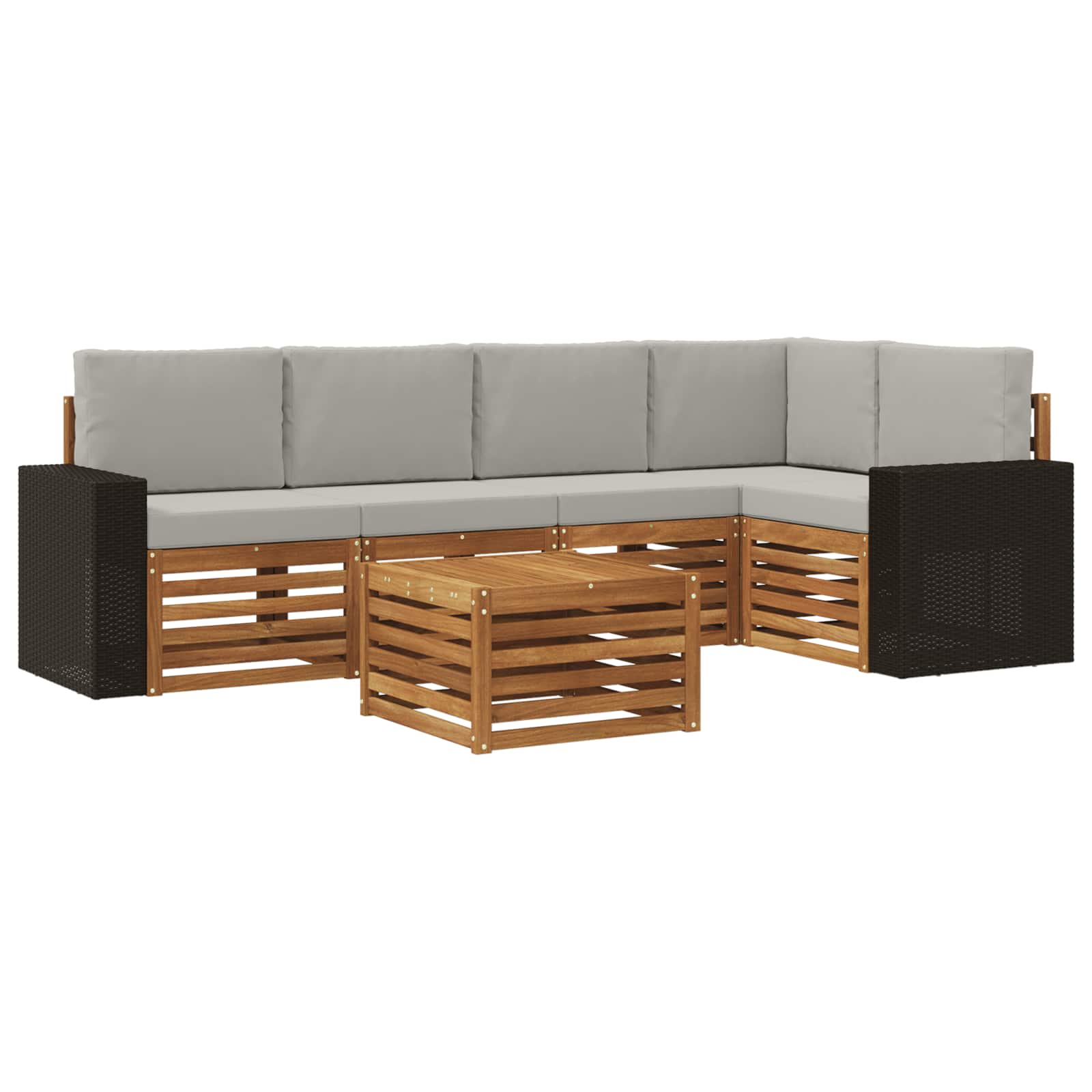 Ecksofa Set 6 pcs Natürlich und Hellgrau Massivholz Akazie
