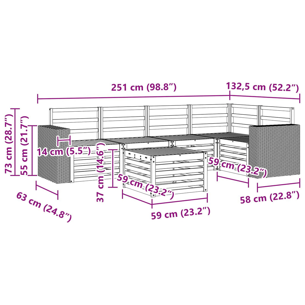 Ecksofa Set 6 pcs Natur Massivholz Akazie