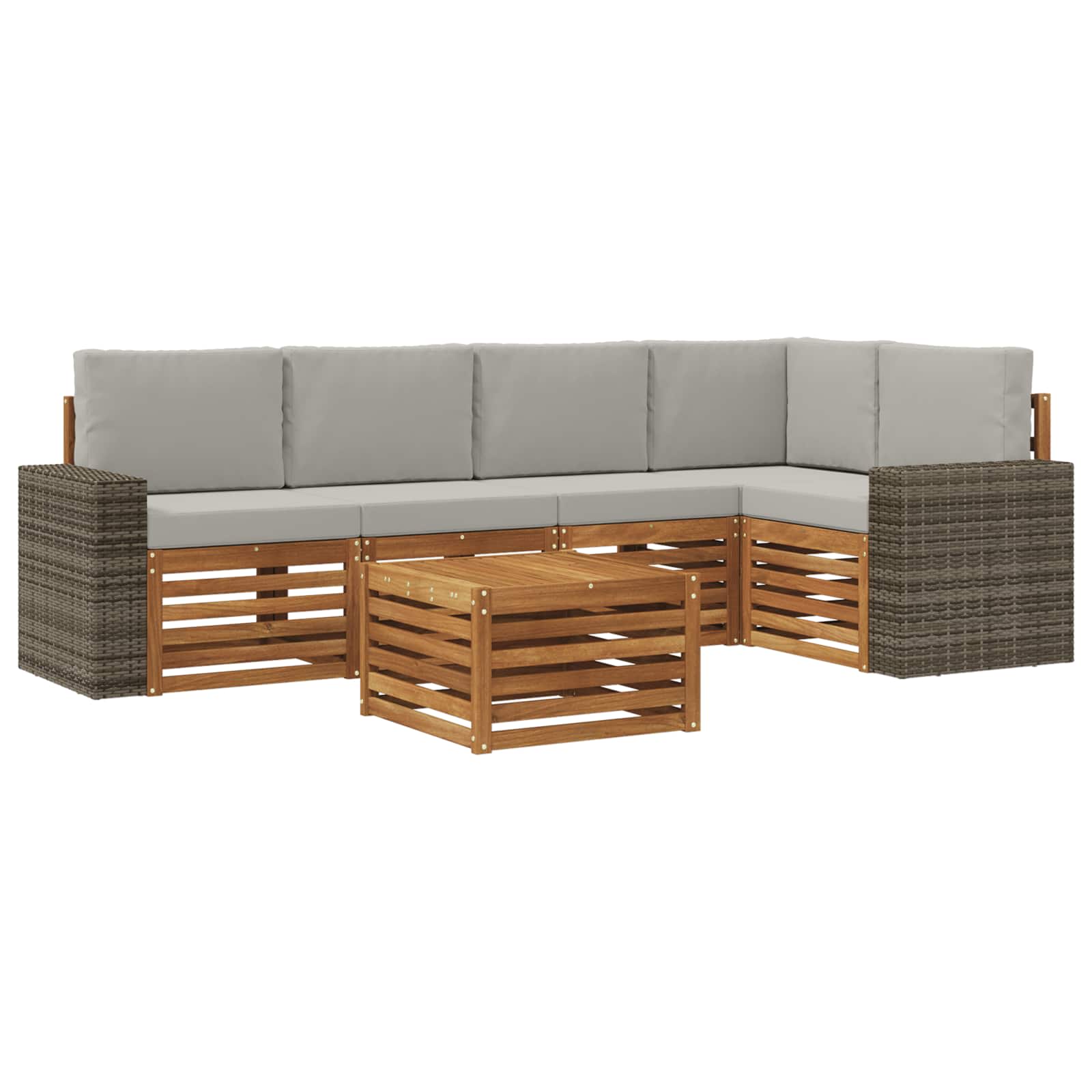 Ecksofa Set 6 pcs Natürlich und Hellgrau Massivholz Akazie