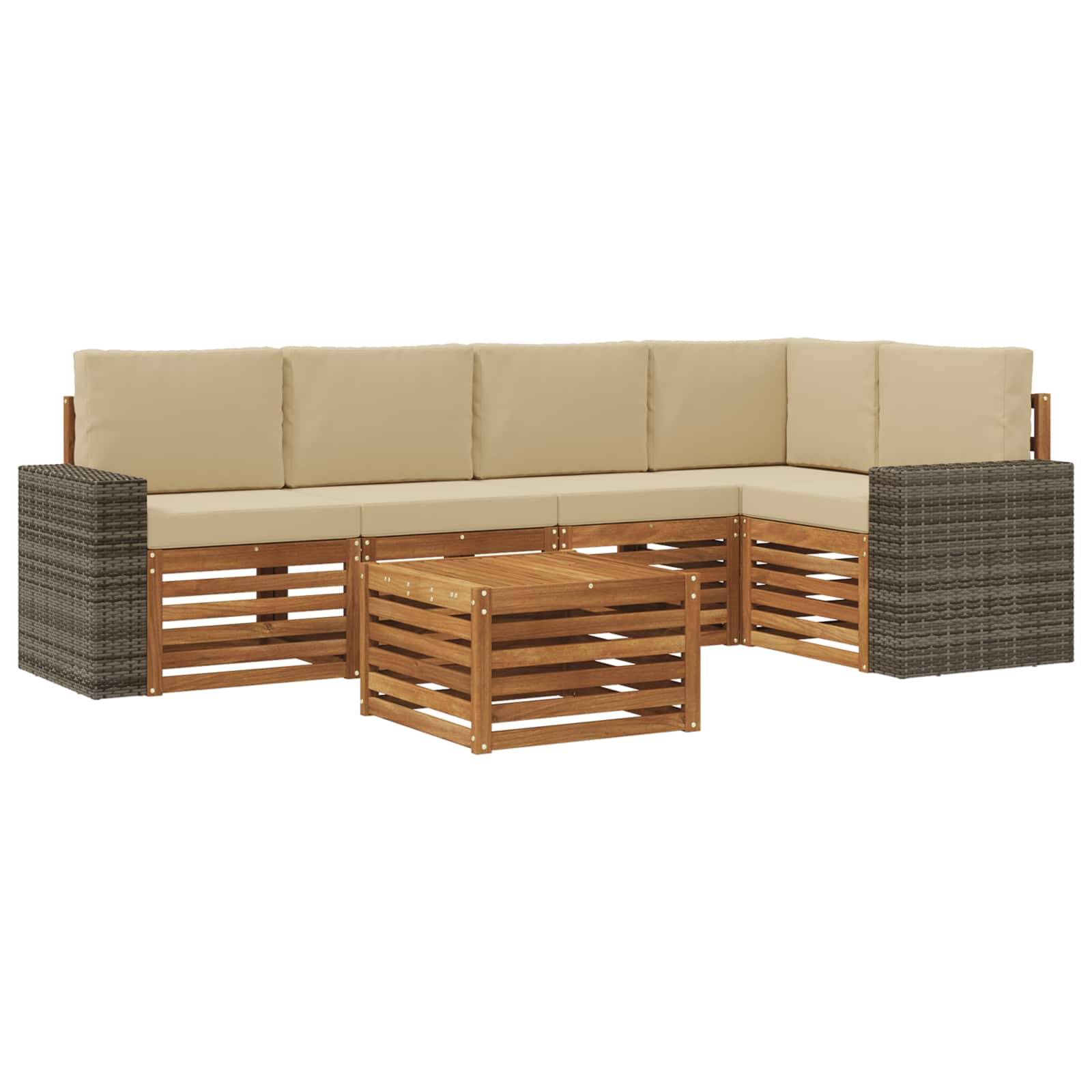 Ecksofa Set mit Kissen 6 pcs Natur und Beige Massivholz Akazie