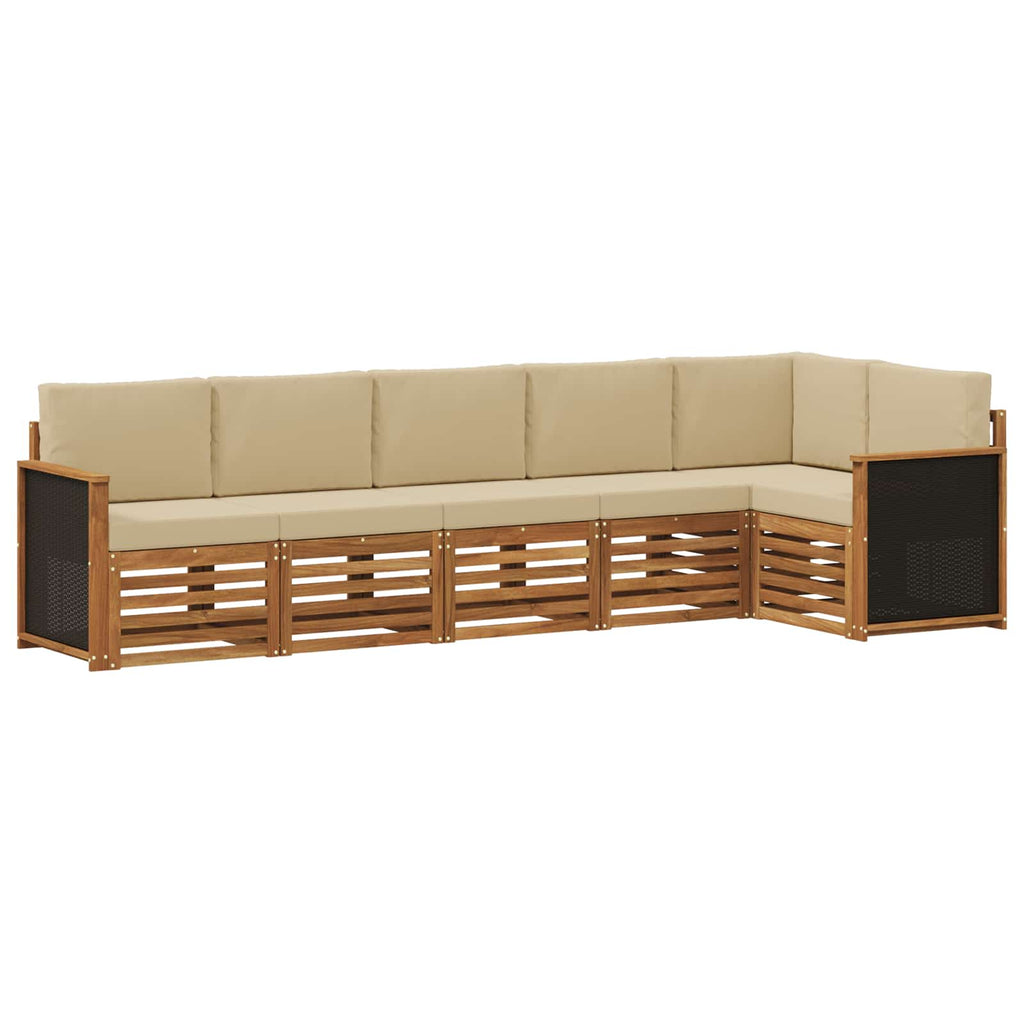 Ecksofa Set 5 pcs Natur Massives Akazienholz und Polyester