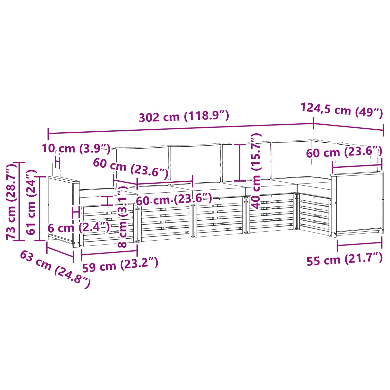 Ecksofa Set mit Kissen 5 pcs Natur und Anthrazit
