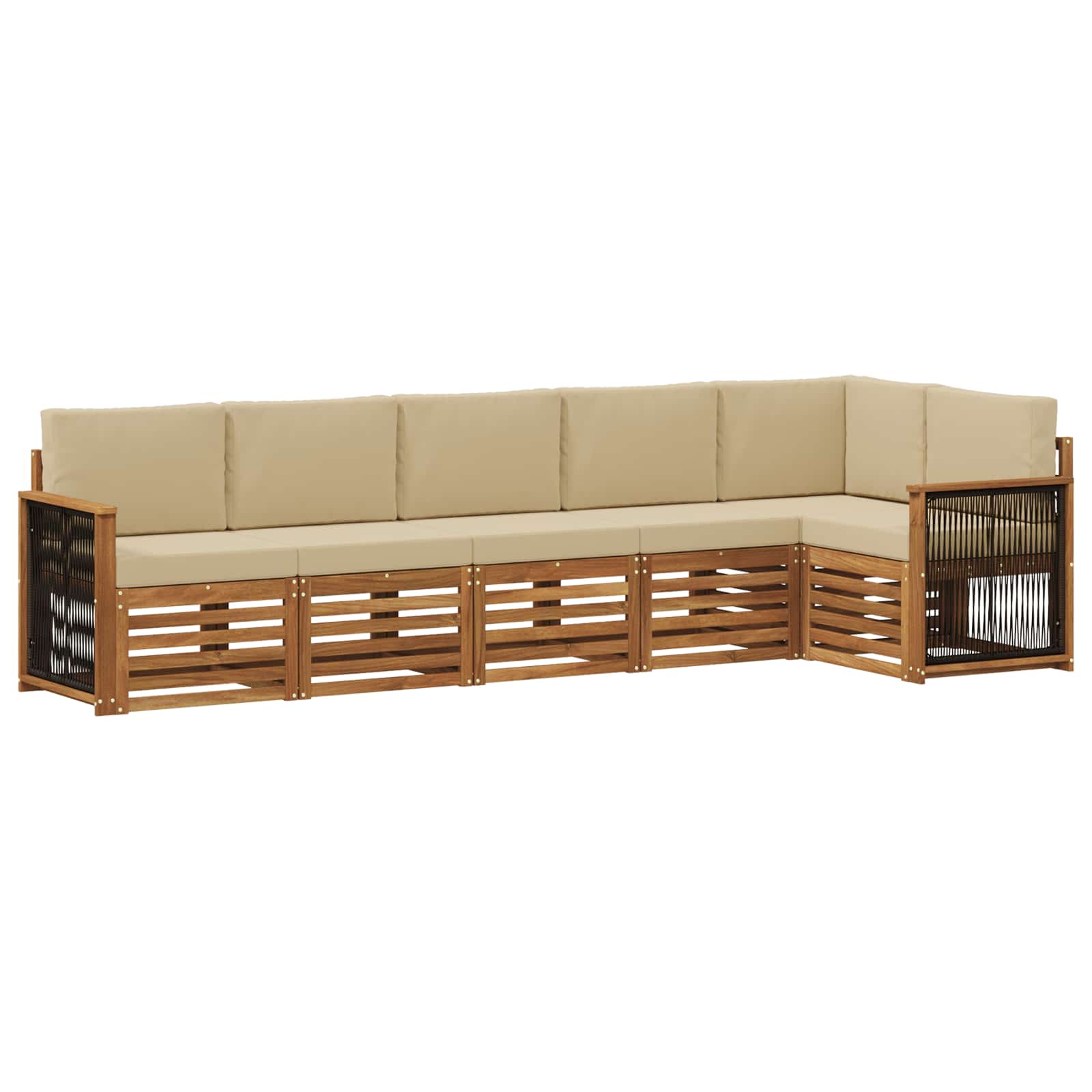 Ecksofa Set 5 pcs Natur Massives Akazienholz und Polyester