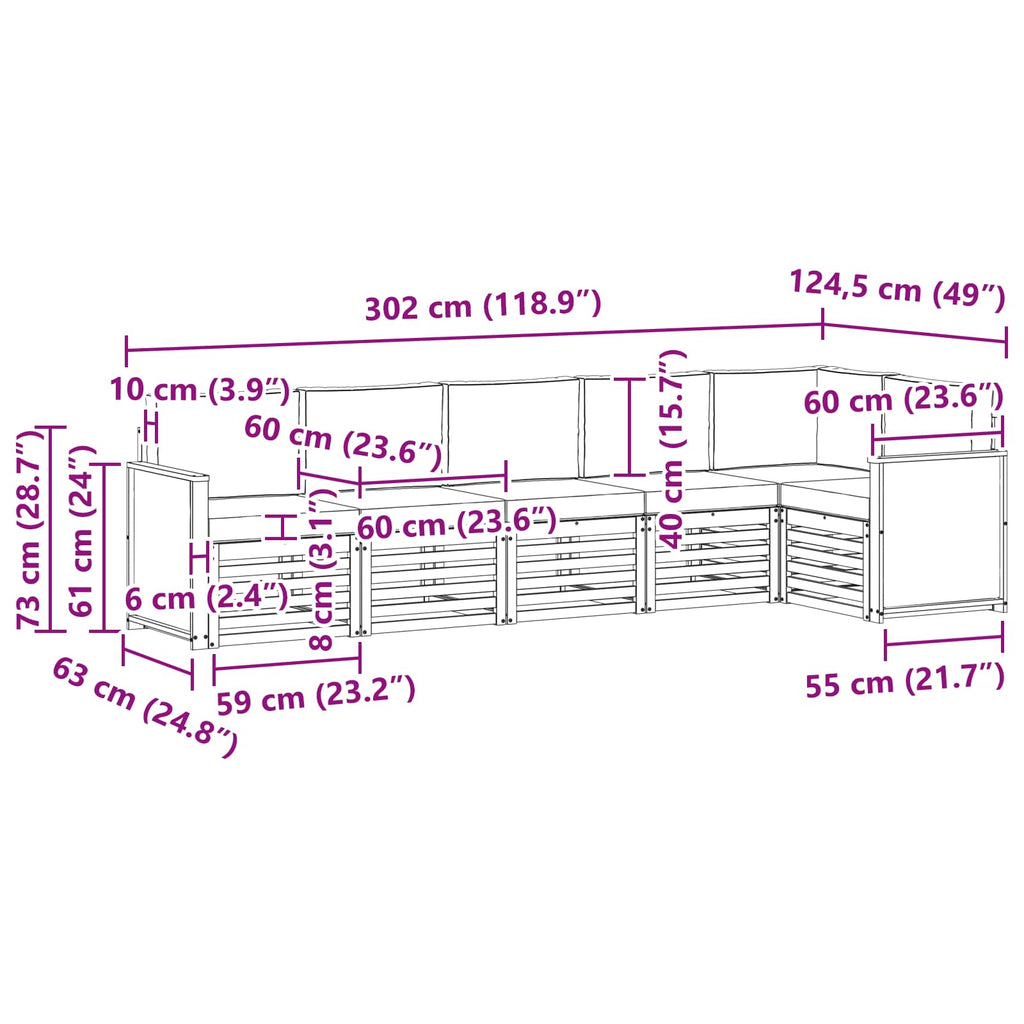 Ecksofa Set mit Kissen 5 pcs Natürlich und Hellgrau
