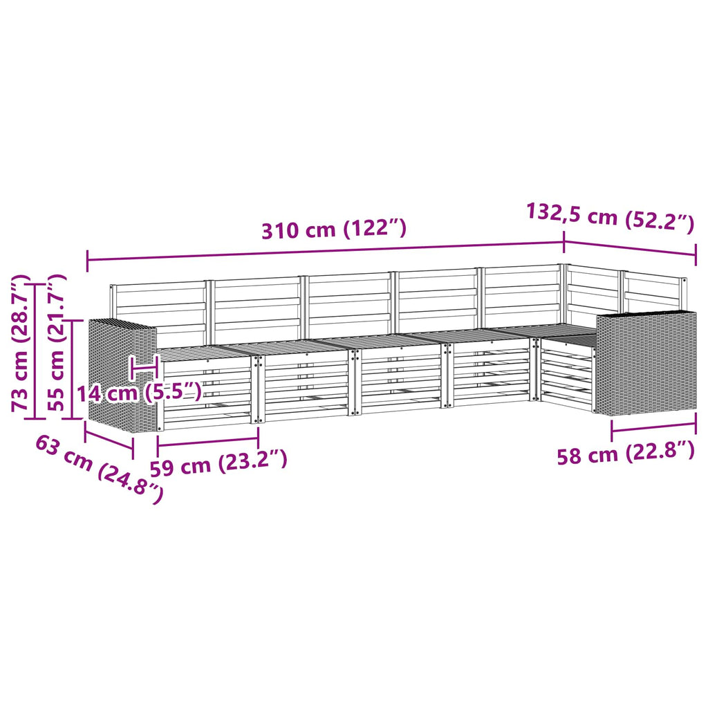 Ecksofa Set 6 pcs Natur Massivholz Akazie