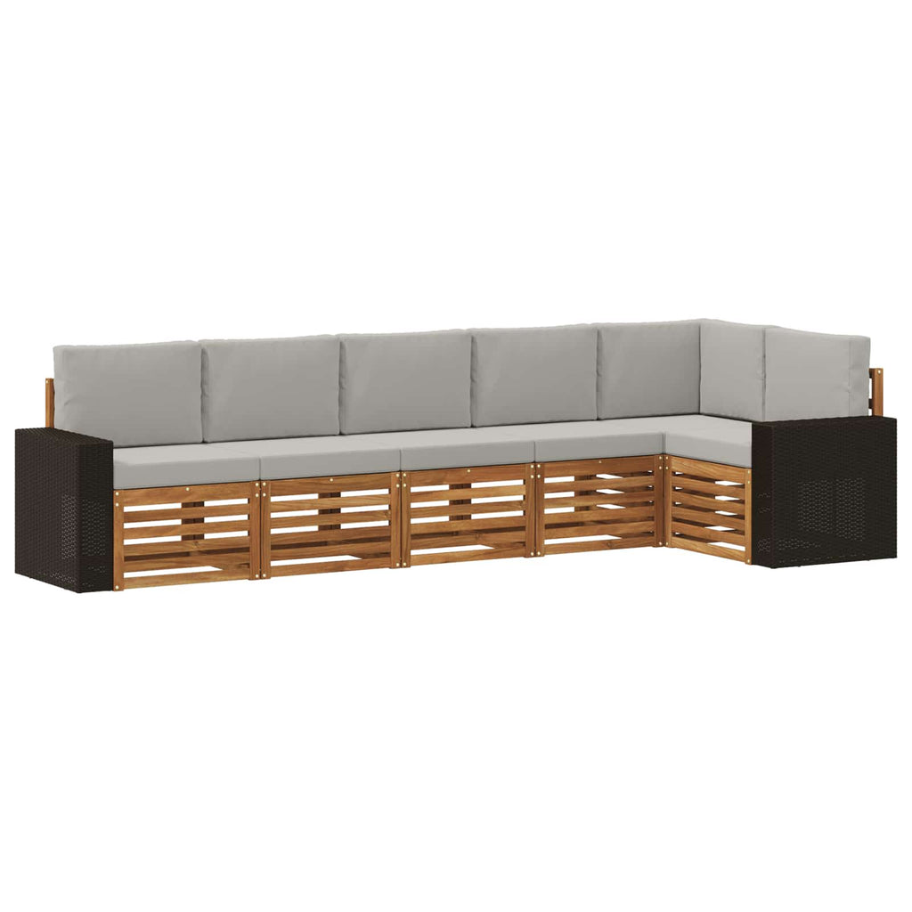 Ecksofa Set 6 pcs Natürlich und Hellgrau Massivholz Akazie