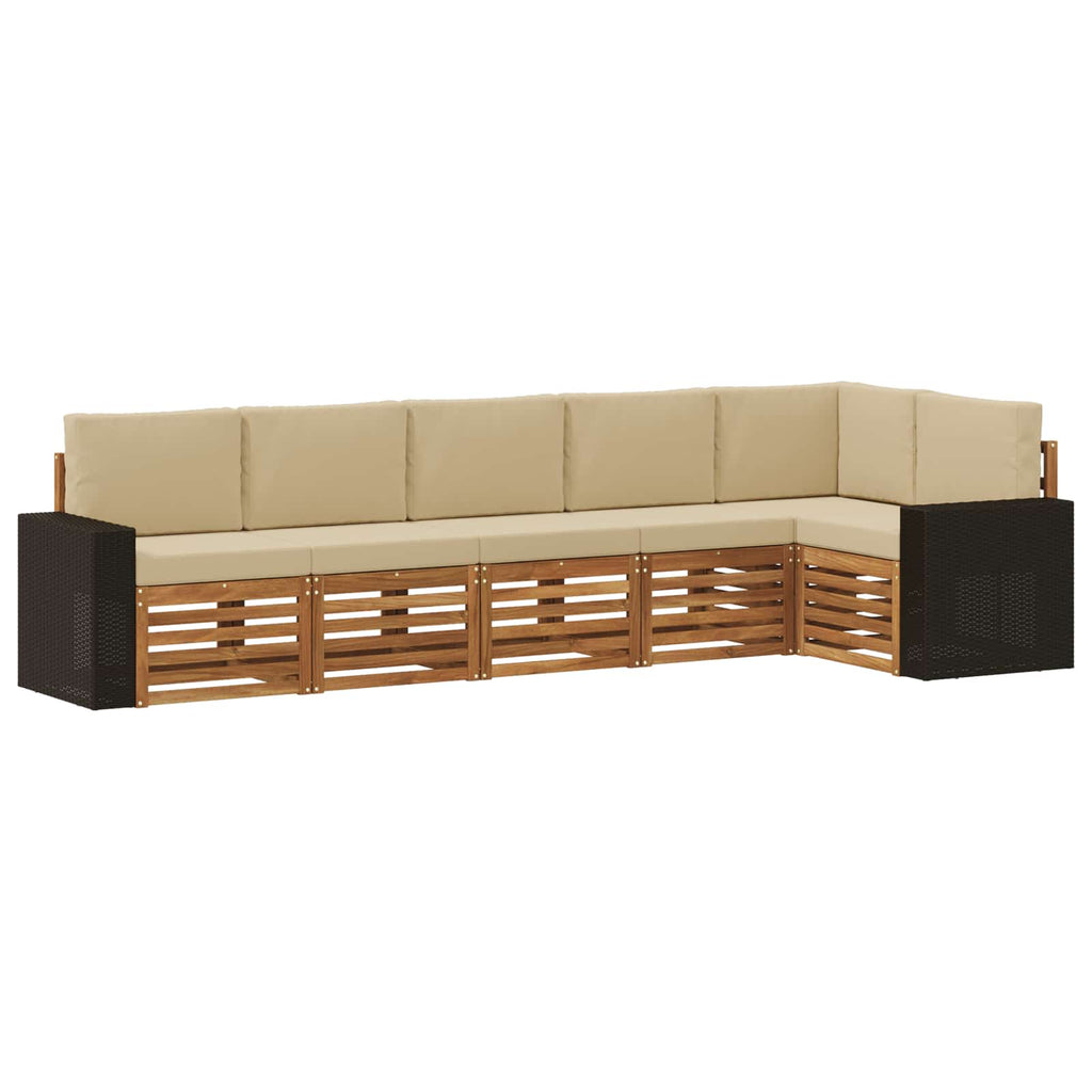 Ecksofa Set mit Kissen 6 pcs Natur und Beige Massivholz Akazie