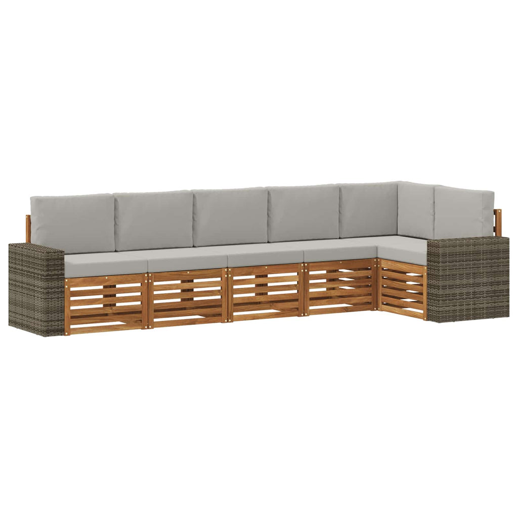 Ecksofa Set 6 pcs Natürlich und Hellgrau Massivholz Akazie