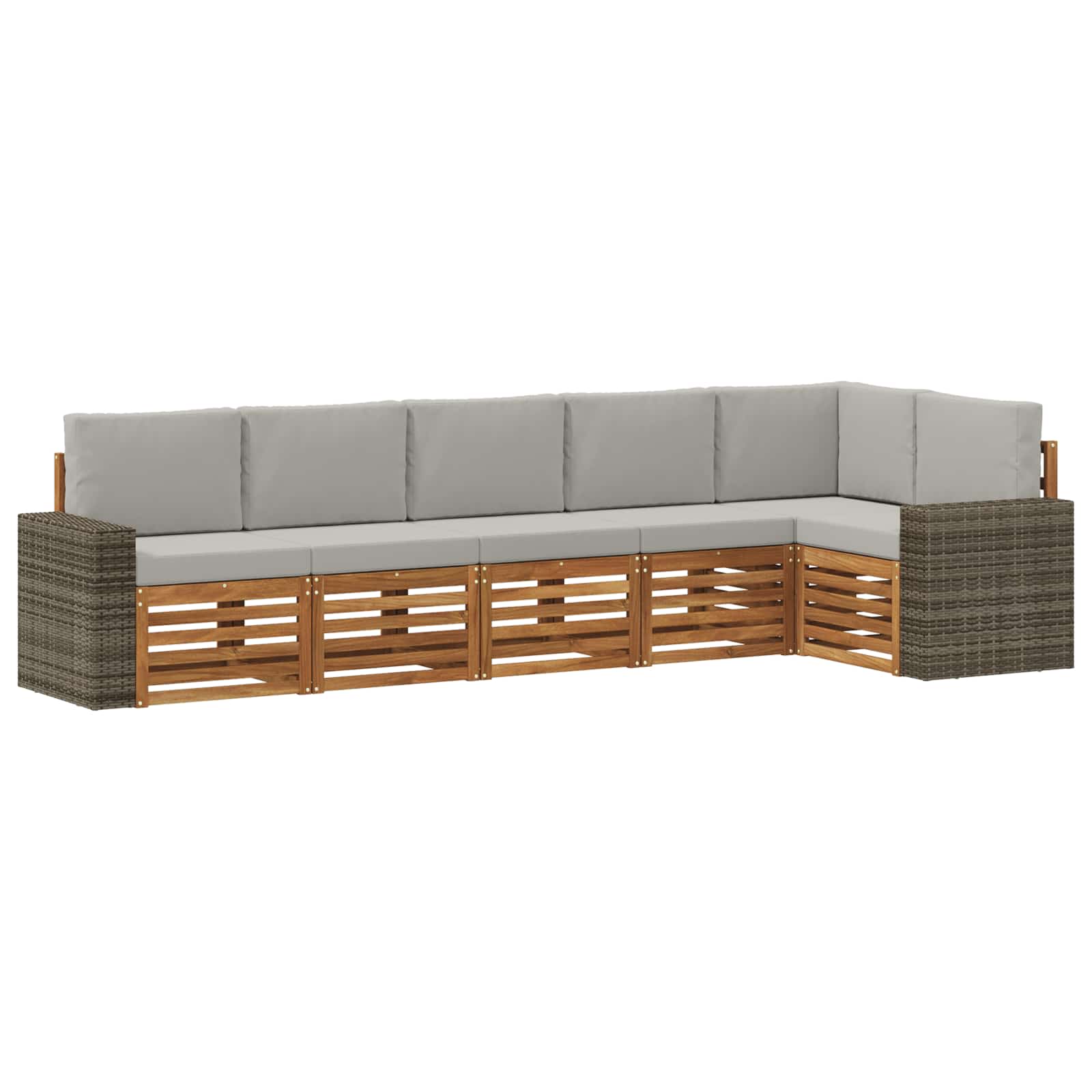 Ecksofa Set 6 pcs Natürlich und Hellgrau Massivholz Akazie