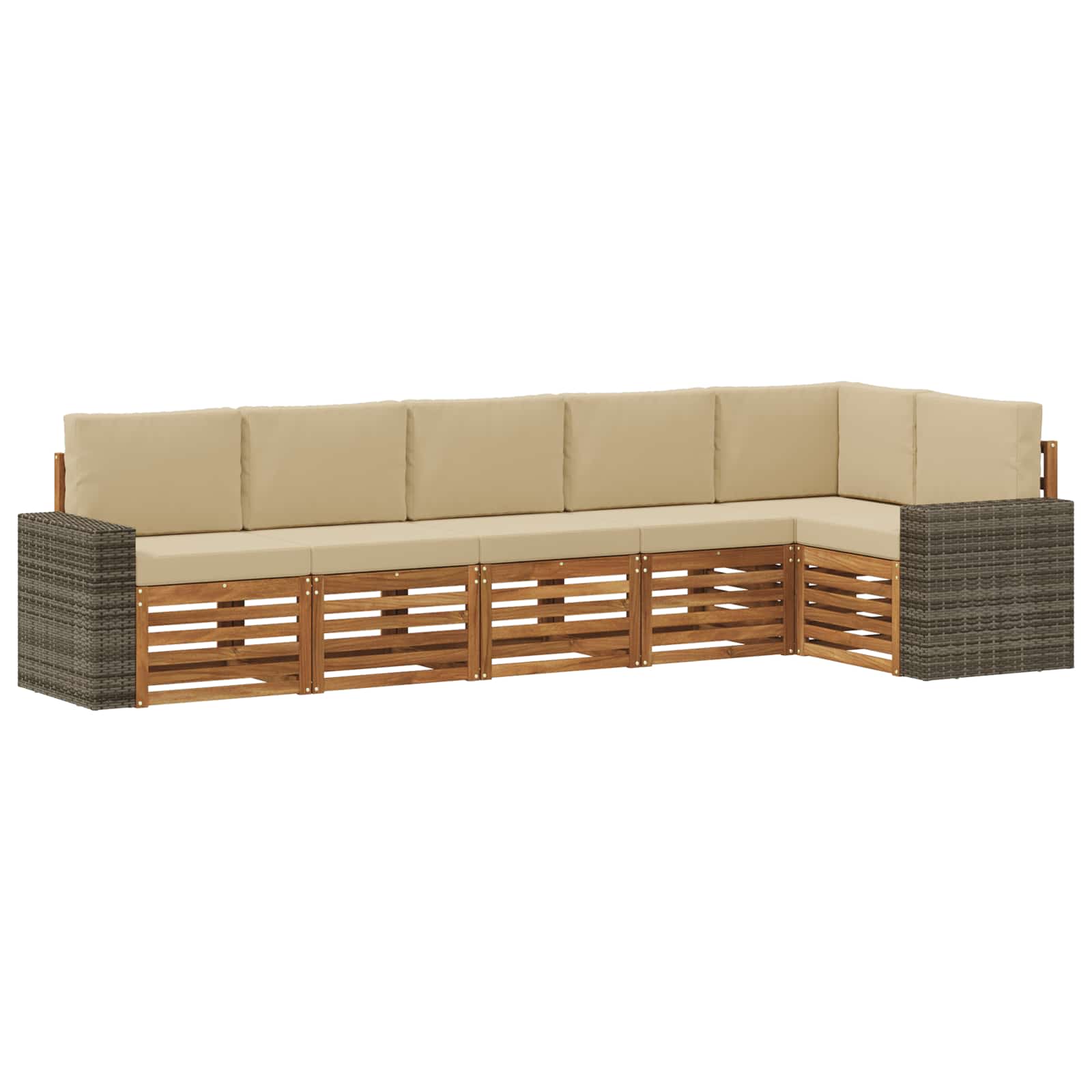 Ecksofa Set mit Kissen 6 pcs Natur und Beige Massivholz Akazie