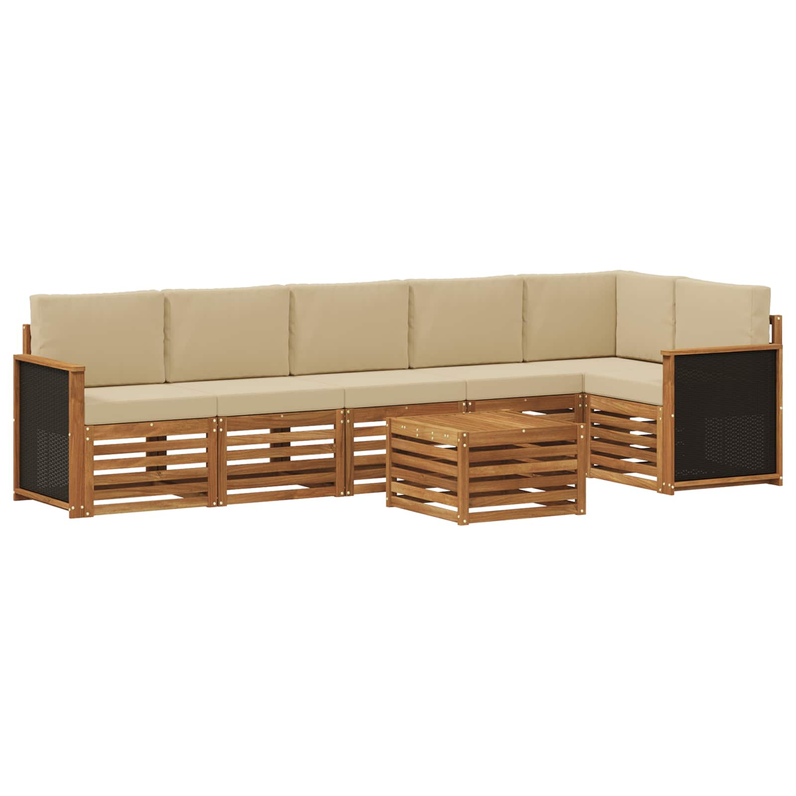 Ecksofa Set 6 pcs Natur Massives Akazienholz und Polyester