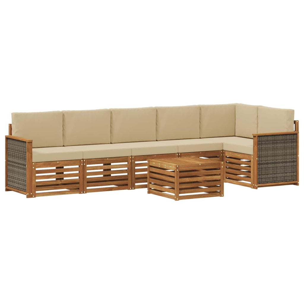 Ecksofa Set 6 pcs Natur Massives Akazienholz und Polyester