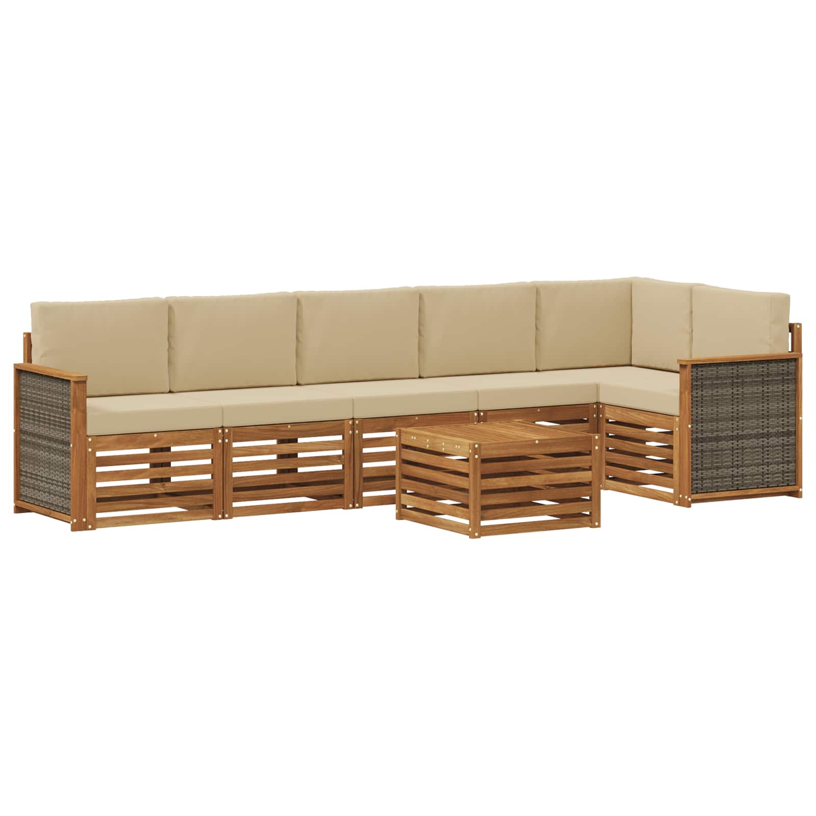 Ecksofa Set 6 pcs Natur Massives Akazienholz und Polyester
