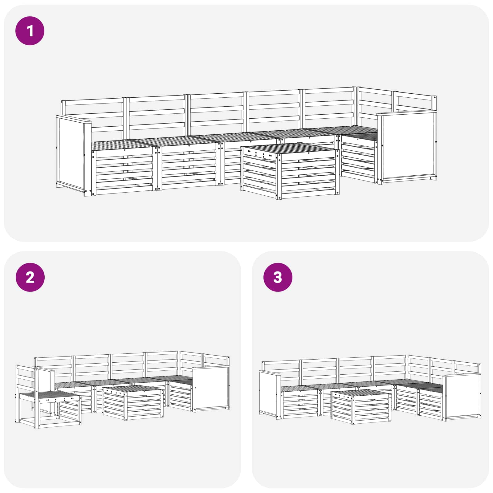 Ecksofa Set 6 pcs Natur Massivholz Akazie