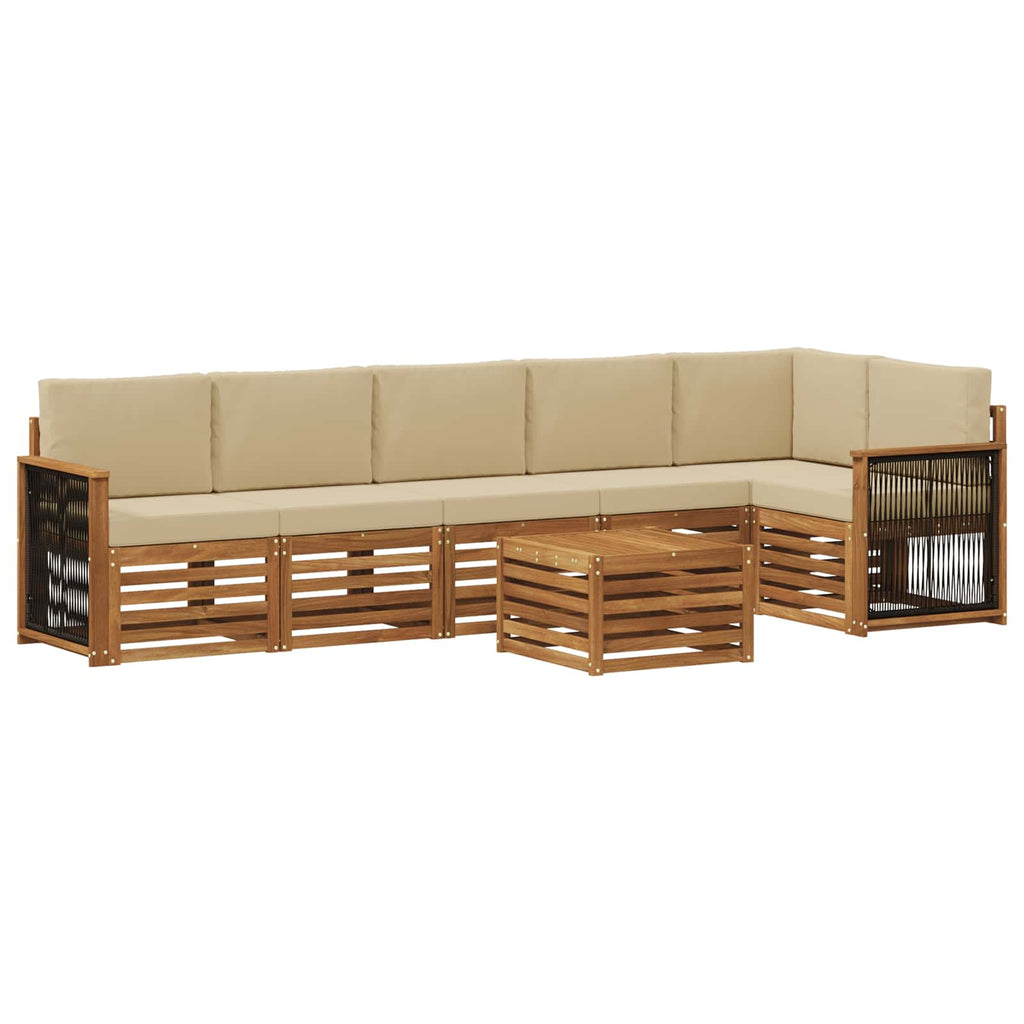 Ecksofa Set 6 pcs Natur Massives Akazienholz und Polyester