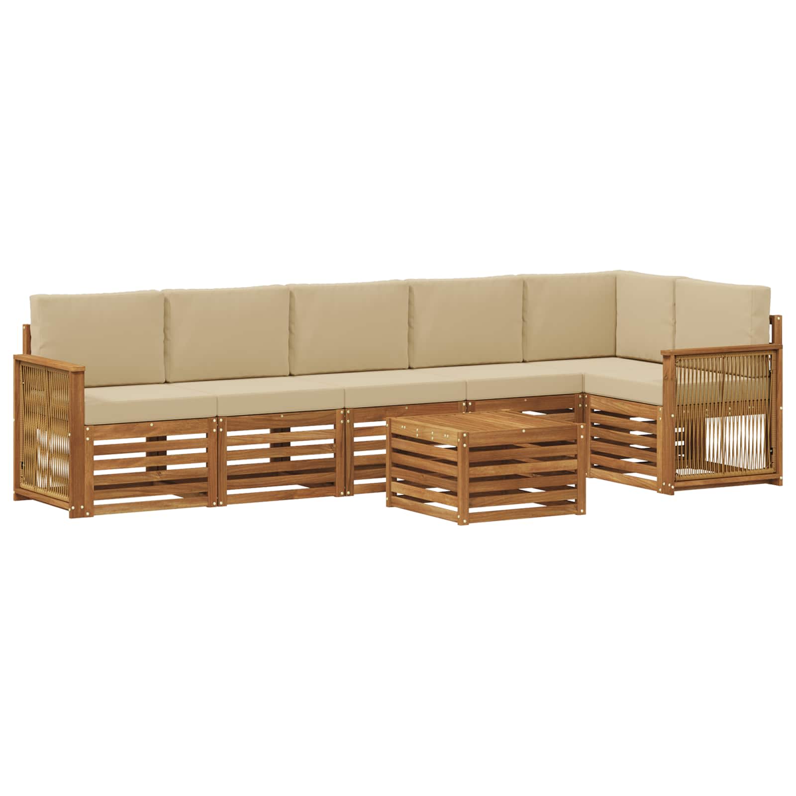 Ecksofa Set 6 pcs Natur Massives Akazienholz und Polyester