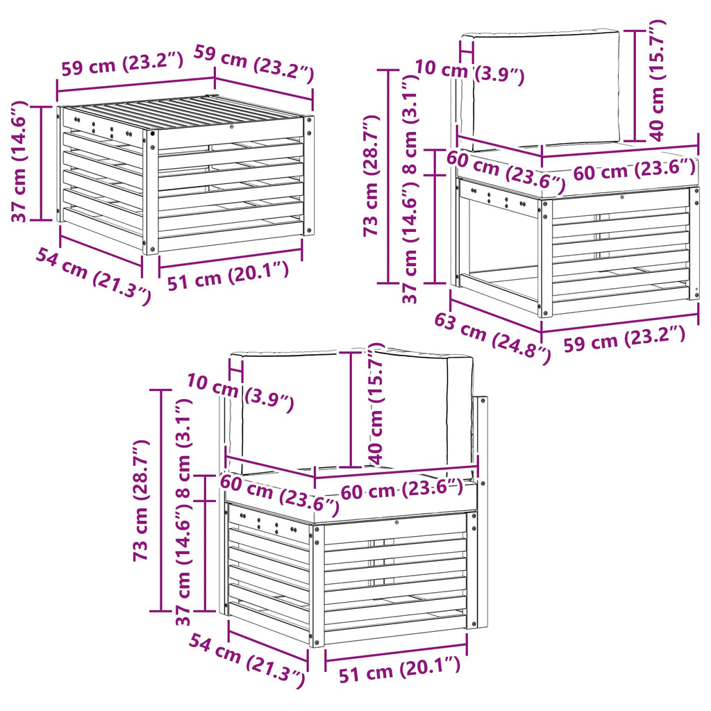 Ecksofa Set 6 pcs Natur Massives Akazienholz und Polyester