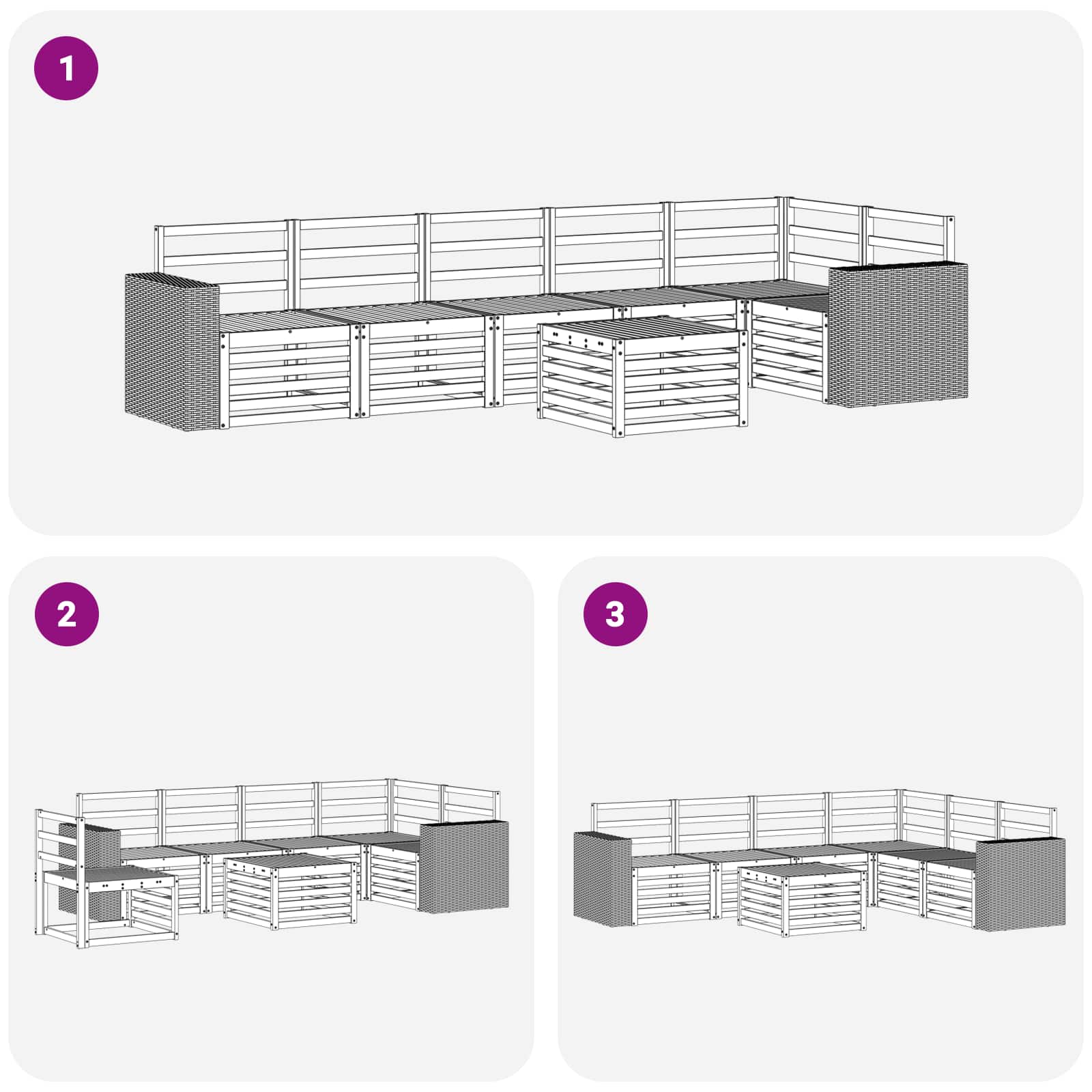 Ecksofa Set 7 pcs Natur Massivholz Akazie