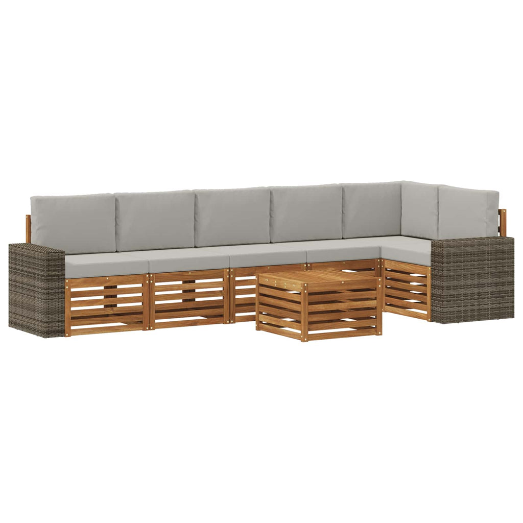 Ecksofa Set 7 pcs Natürlich und Hellgrau Massivholz Akazie