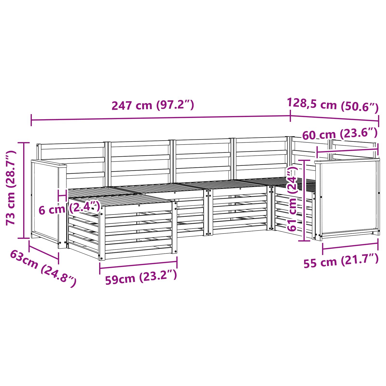Ecksofa Set 5 pcs Natur Massivholz Akazie