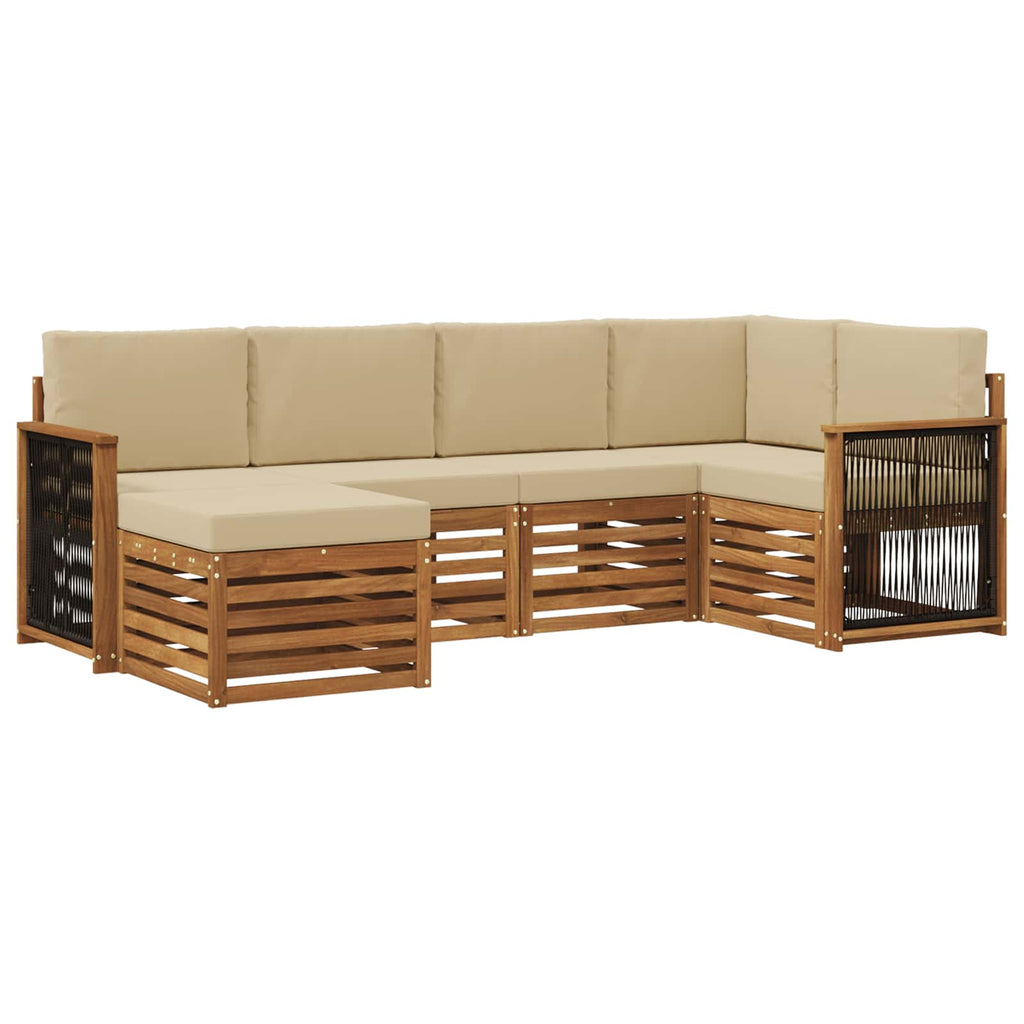 Ecksofa Set 5 pcs Natur Massives Akazienholz und Polyester