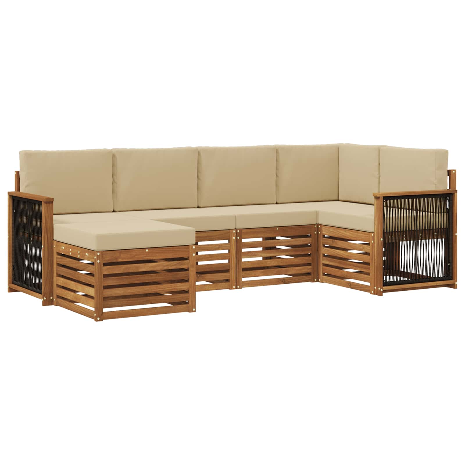 Ecksofa Set 5 pcs Natur Massives Akazienholz und Polyester