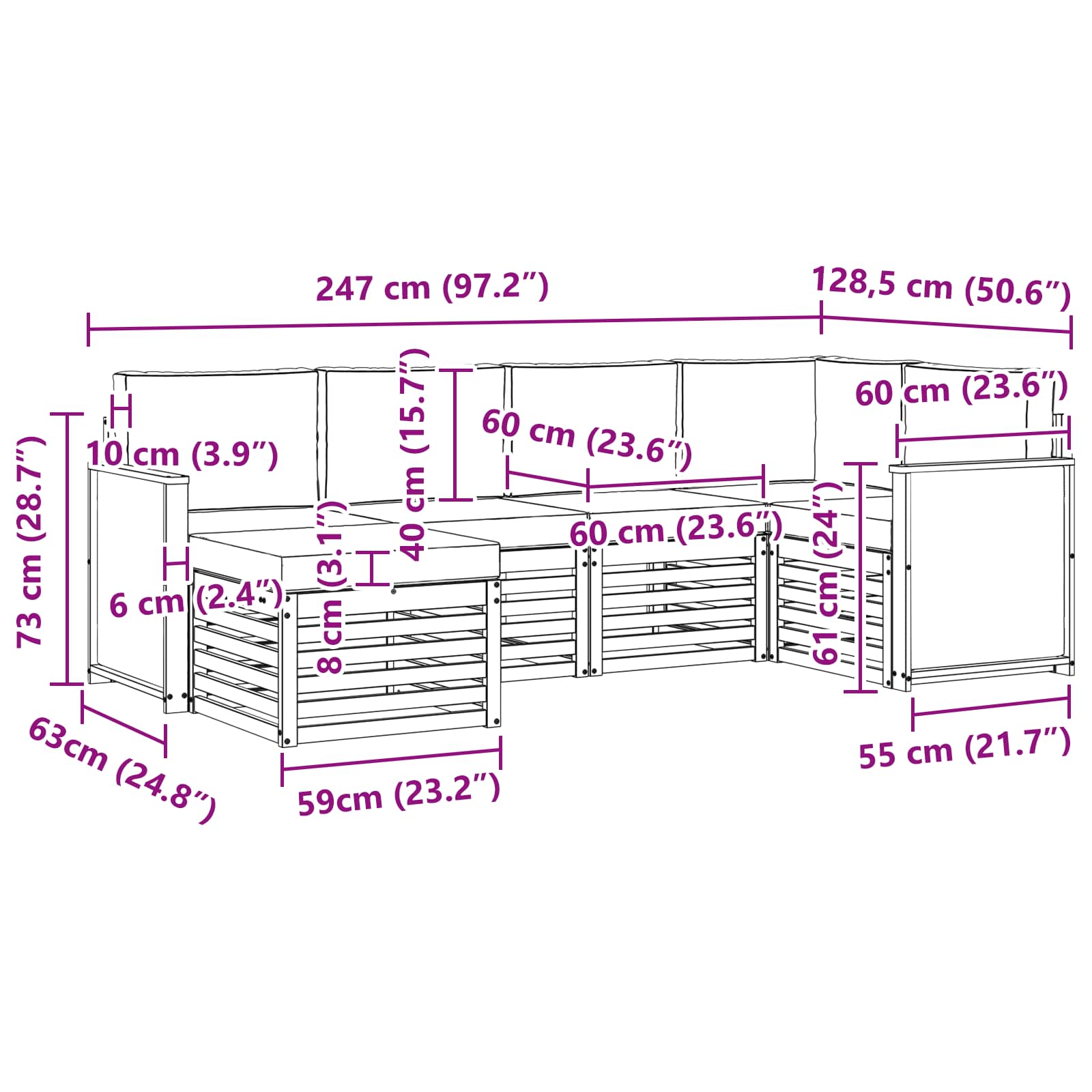Ecksofa Set mit Kissen 5 pcs Natur und Anthrazit