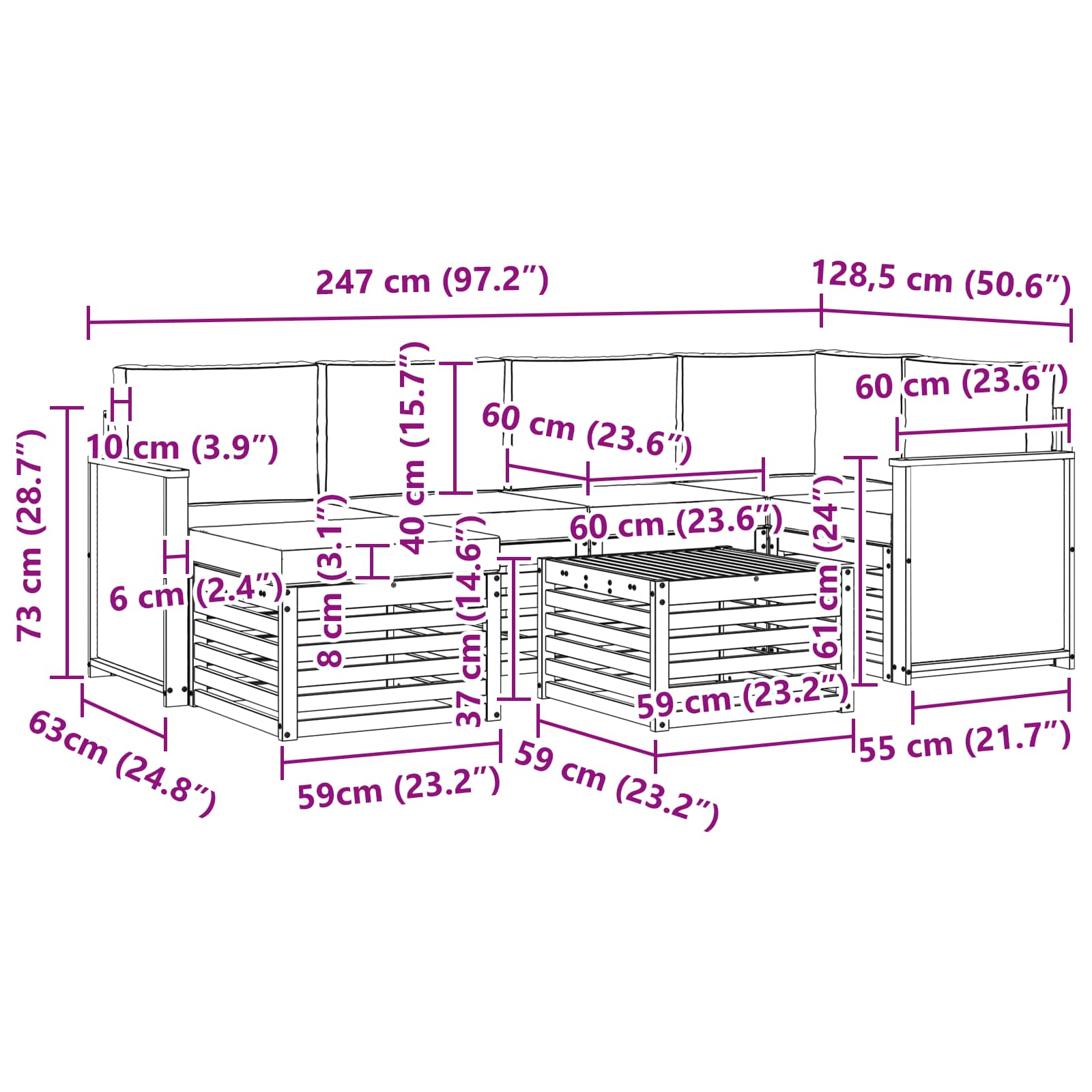 Ecksofa Set mit Kissen 6 pcs Natürlich und Hellgrau