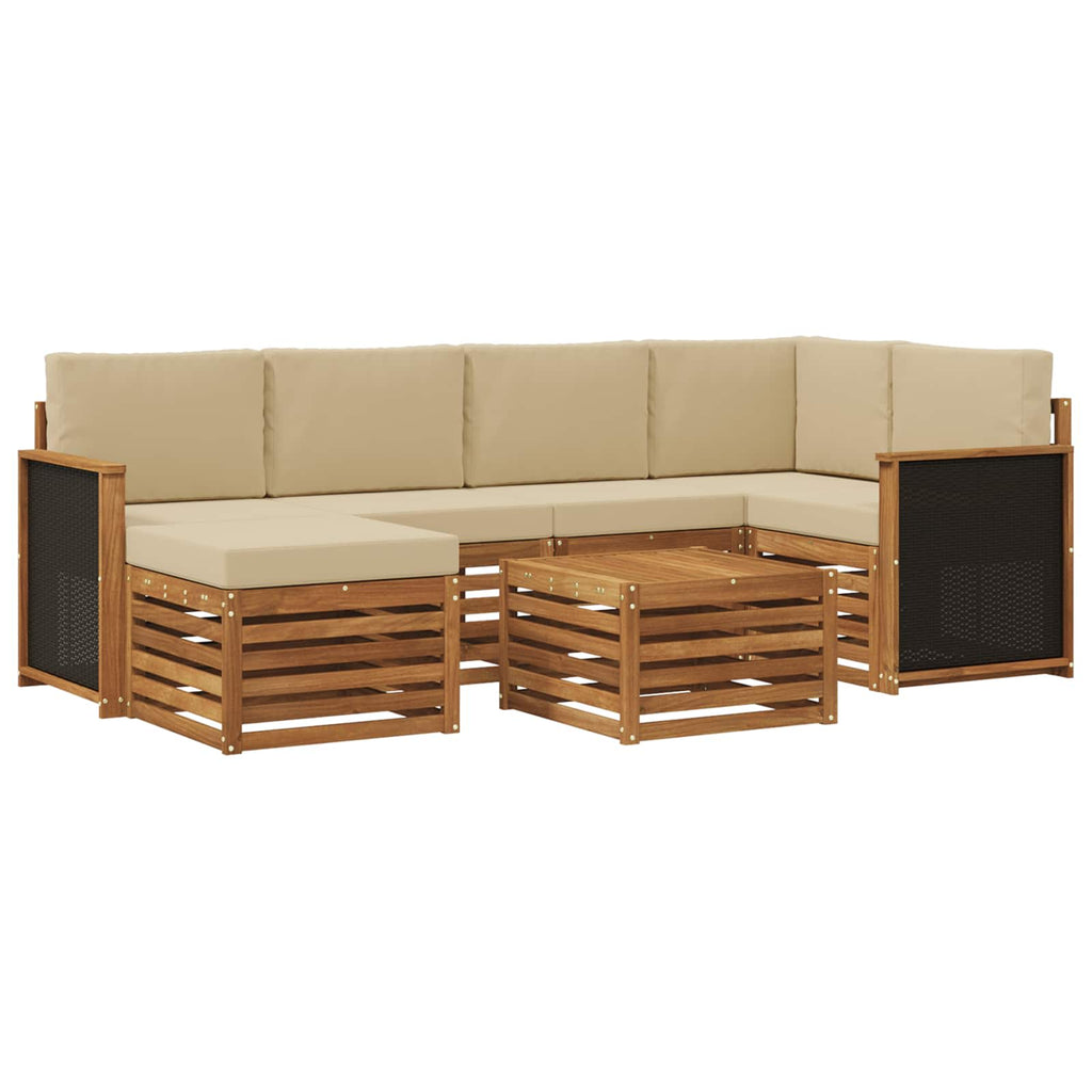 Ecksofa Set 6 pcs Natur Massives Akazienholz und Polyester