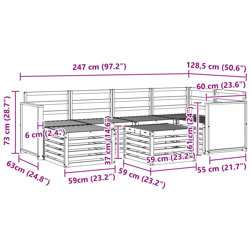 Ecksofa Set 6 pcs Natur Massivholz Akazie