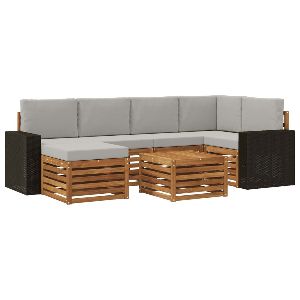 Ecksofa Set 7 pcs Natürlich und Hellgrau Massivholz Akazie