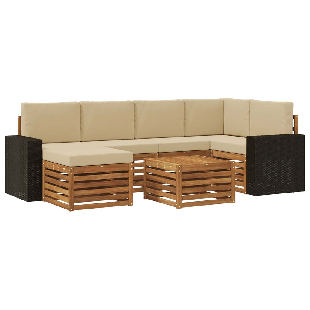 Ecksofa Set mit Kissen 7 pcs Natur und Beige Massivholz Akazie