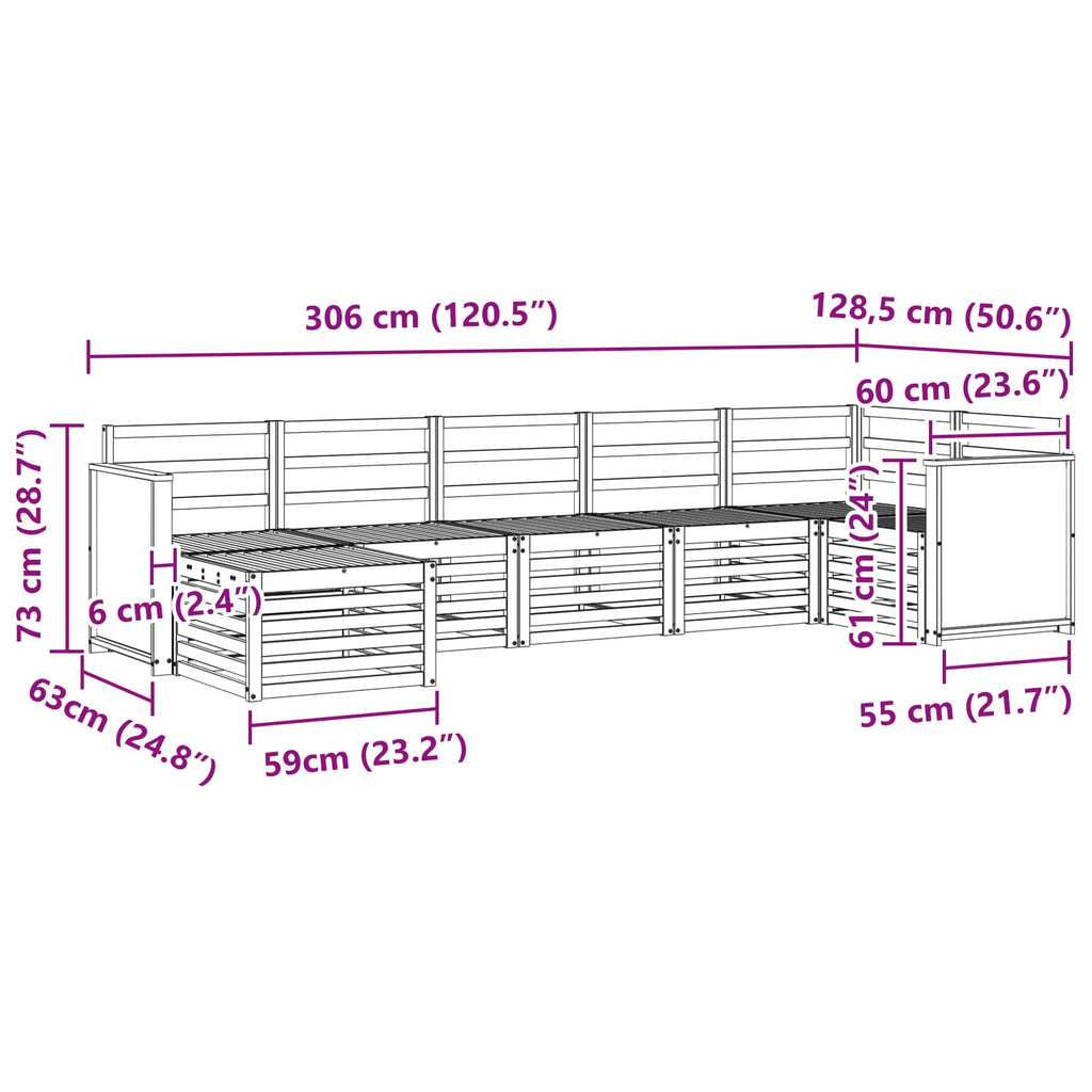 Ecksofa Set 6 pcs Natur Massivholz Akazie
