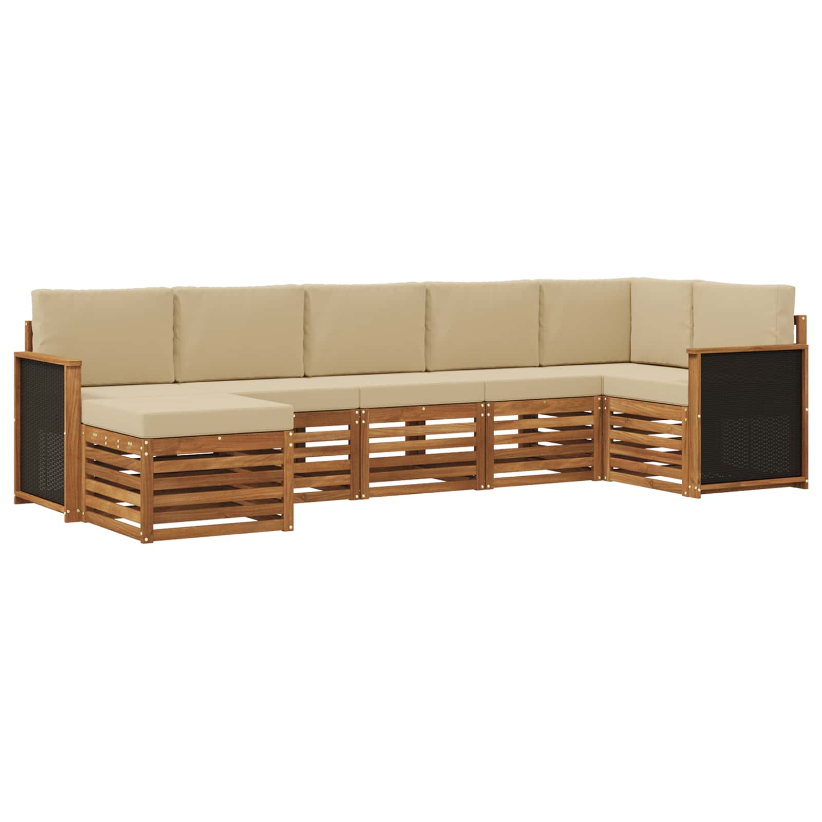Ecksofa Set 6 pcs Natur Massives Akazienholz und Polyester