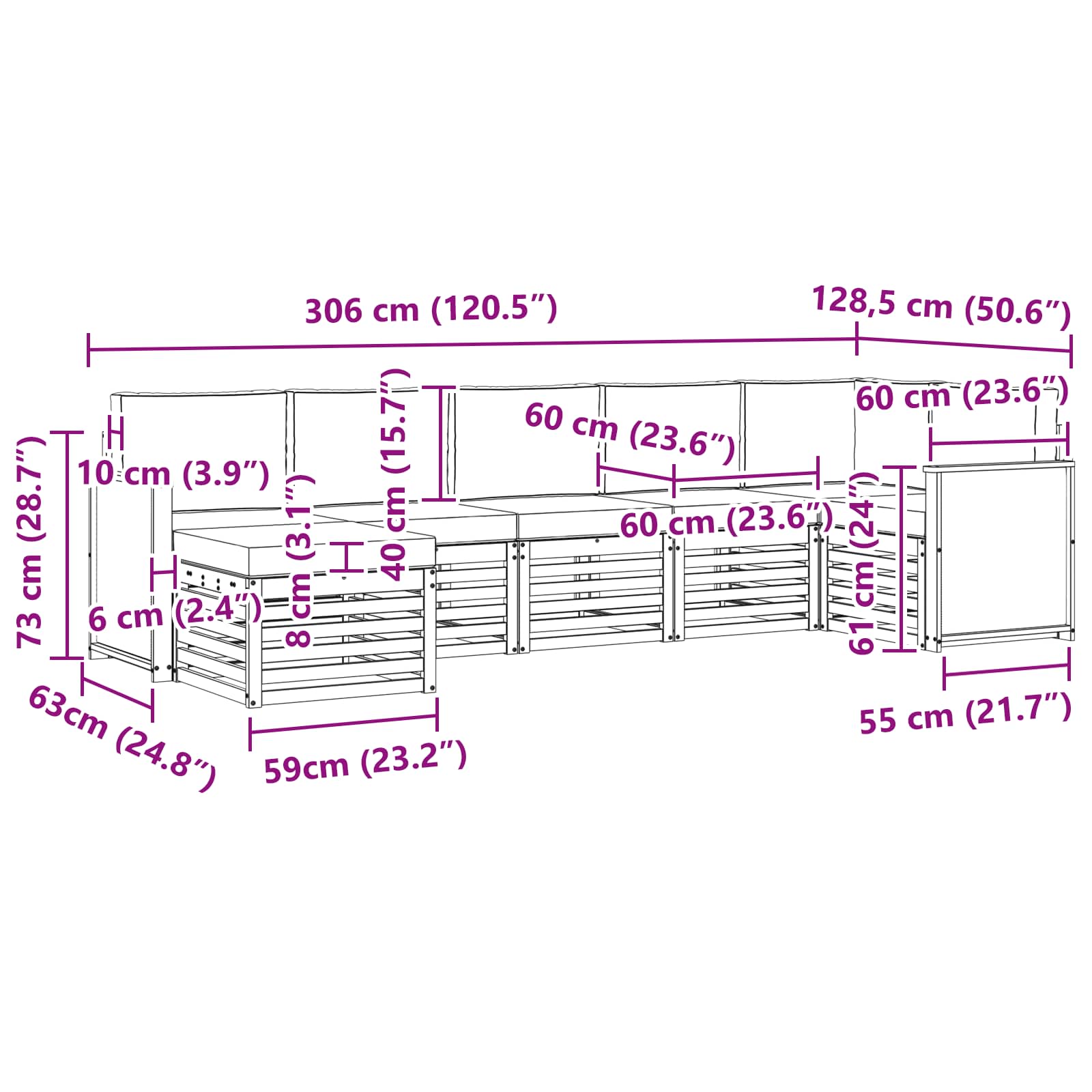 Ecksofa Set mit Kissen 6 pcs Natur und Creme
