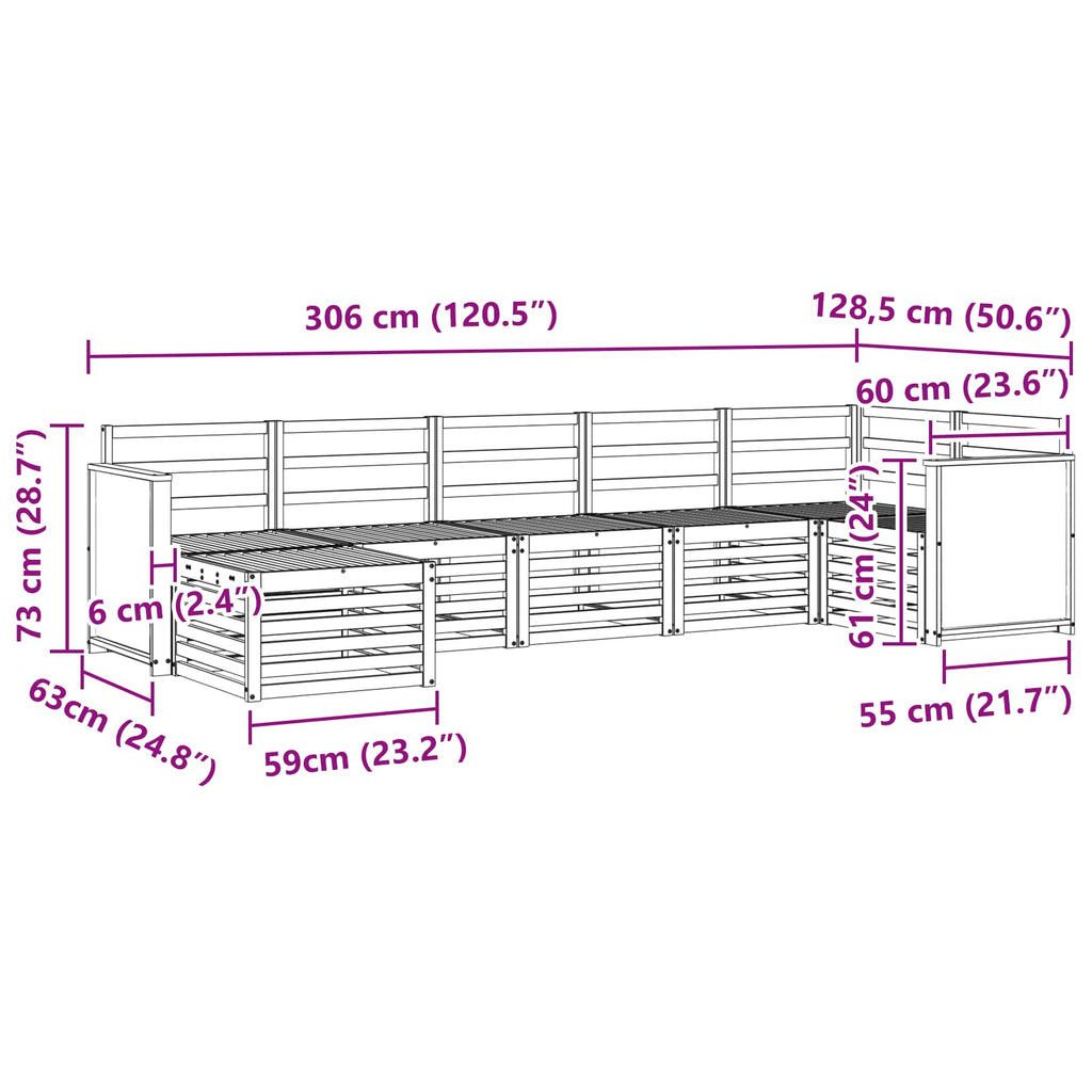 Ecksofa Set 6 pcs Natur Massivholz Akazie
