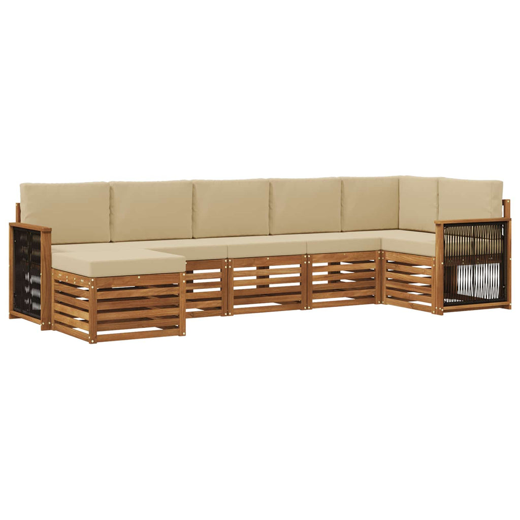 Ecksofa Set 6 pcs Natur Massives Akazienholz und Polyester
