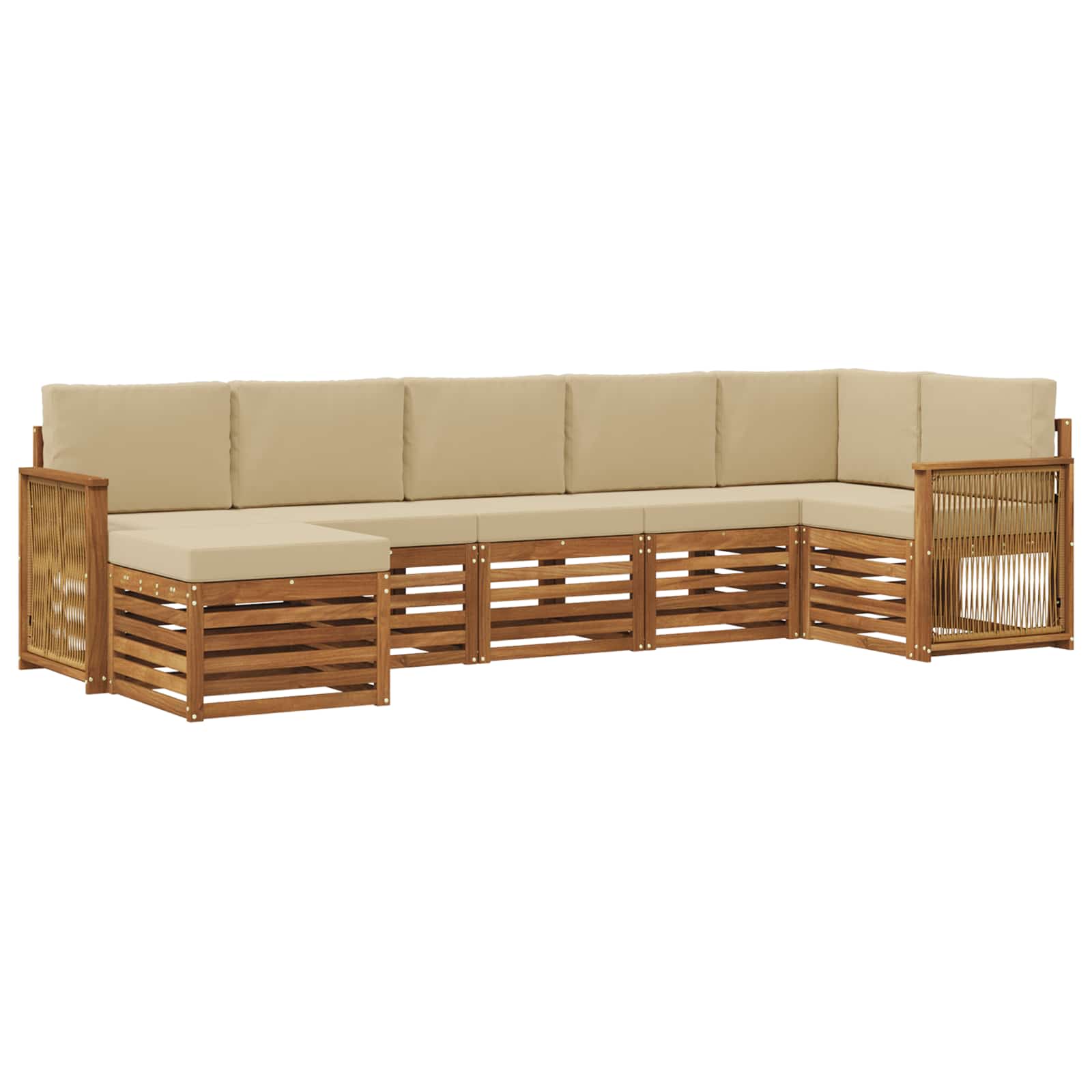 Ecksofa Set 6 pcs Natur Massives Akazienholz und Polyester