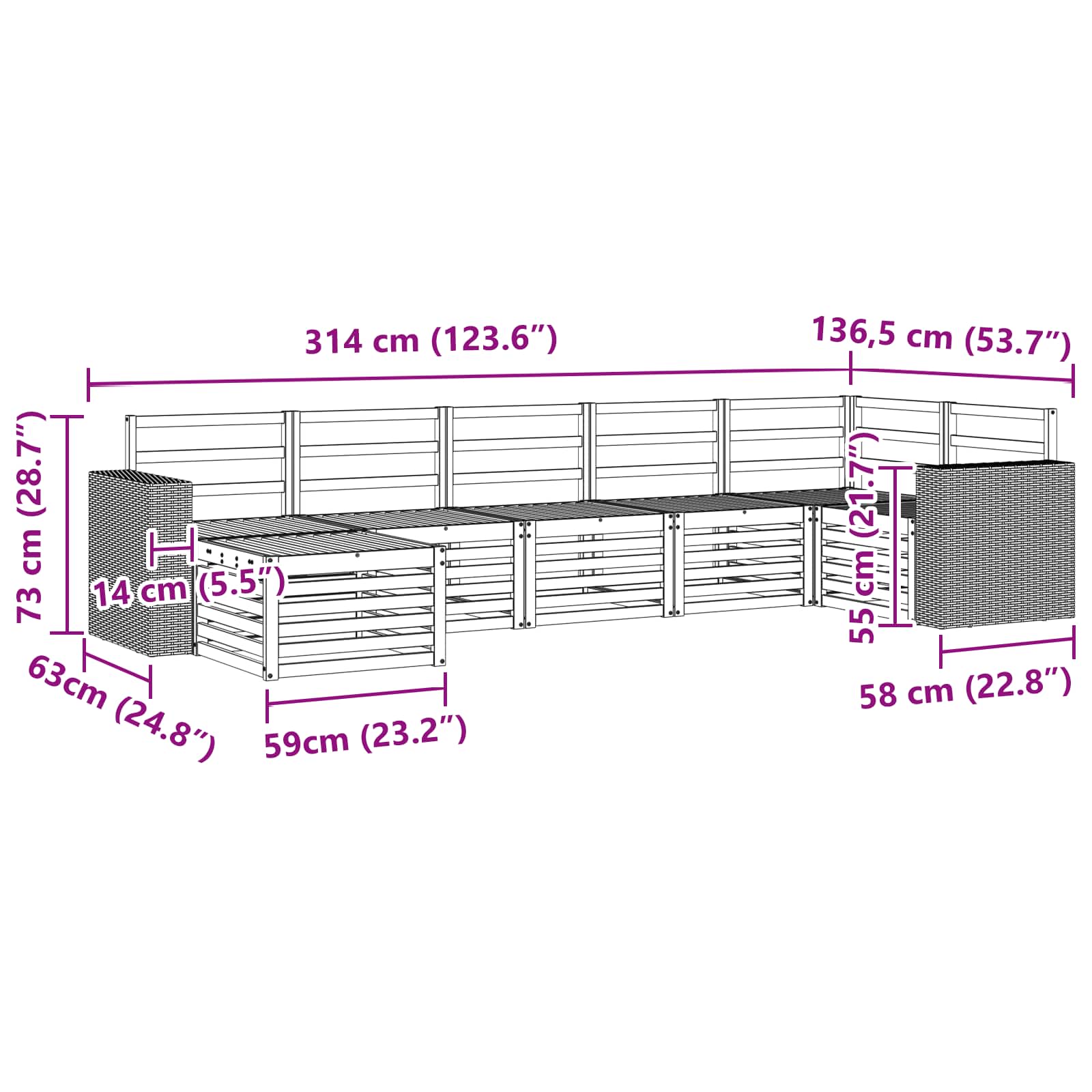 Ecksofa Set 7 pcs Natur
