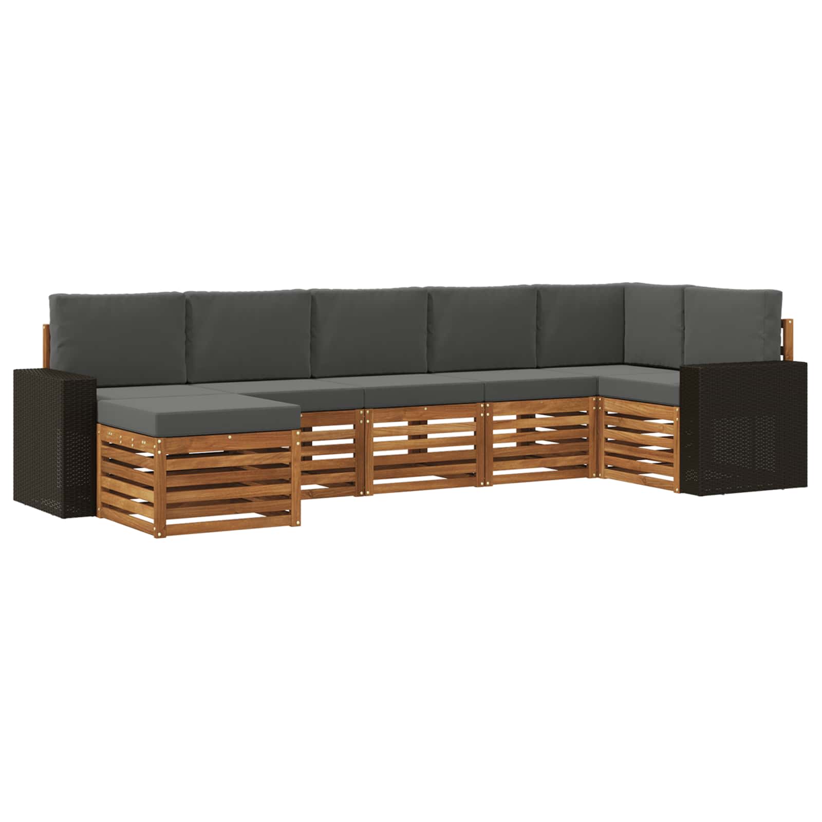 Ecksofa Set 7 pcs Natur und Anthrazit Massivholz Akazie