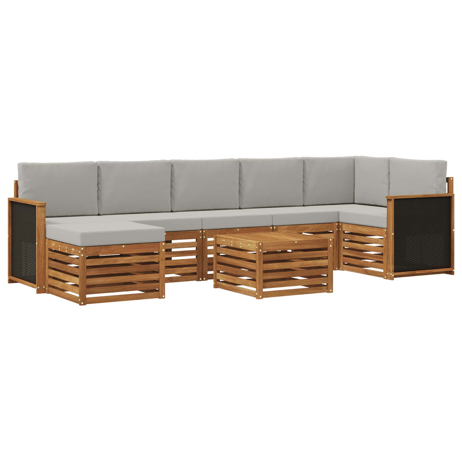 Outdoor-Sofagarnitur mit Kissen 7 pcs Natürlich und Hellgrau