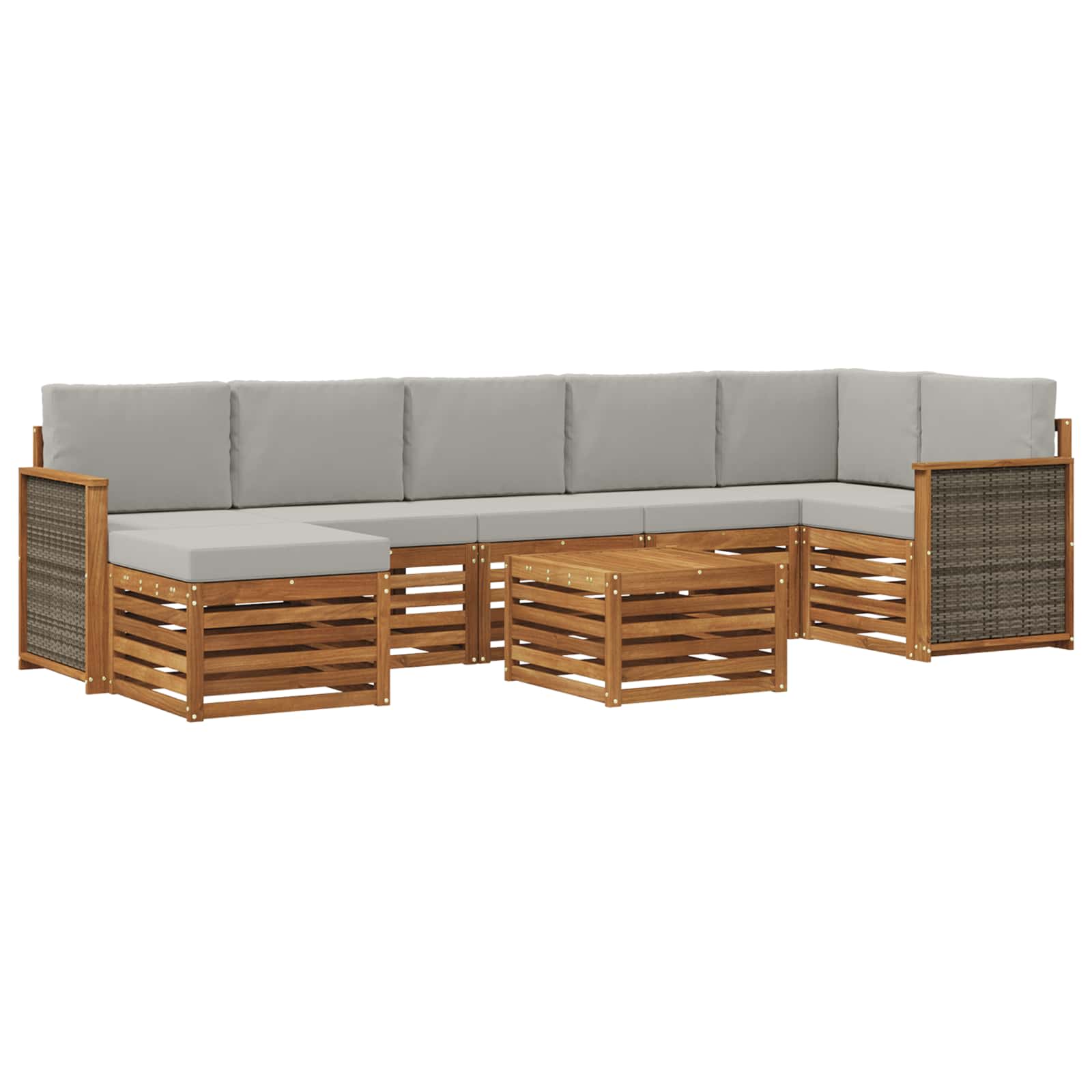 Outdoor-Sofagarnitur mit Kissen 7 pcs Natürlich und Hellgrau